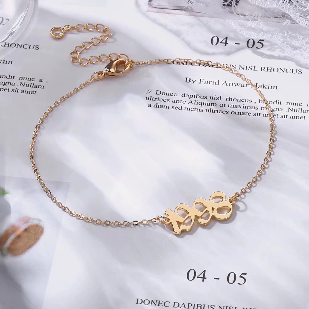14K Gold Plated Birth Year Anklet for Women - Beach Jewelry & Anniversary Gift