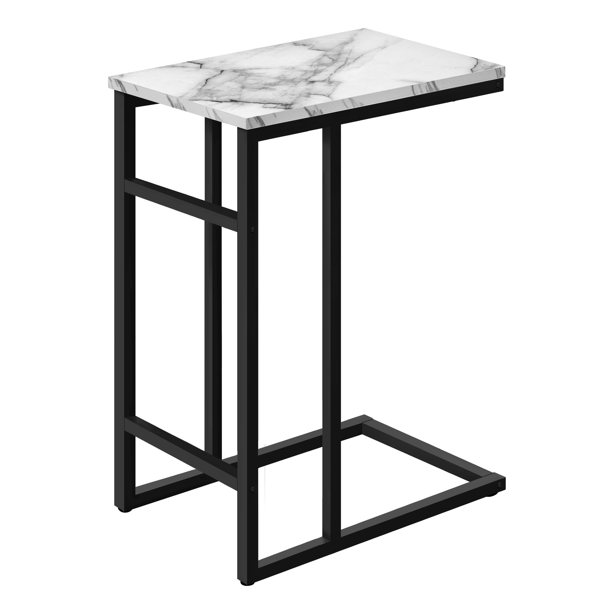 24H Modern Accent Table with White Marble Top & Black Metal Frame - Perfect for Living Room, Bedroom, or Office Decor