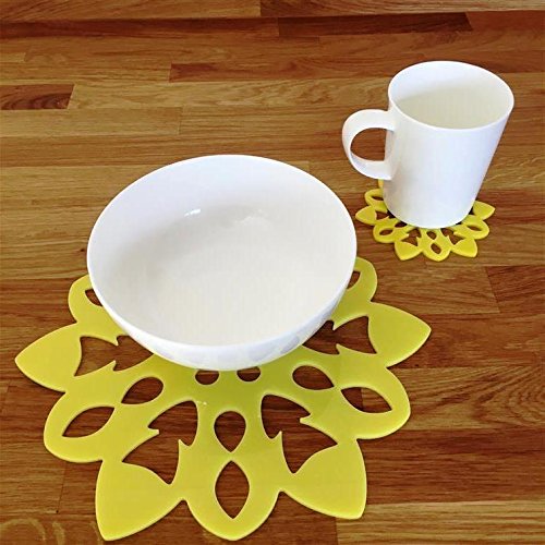 Snowflake Shaped Placemat and Coaster Set - Yellow - Set of 8 - Holiday Dining Decor for Christmas Party, Winter Table Setting, and Home Decor