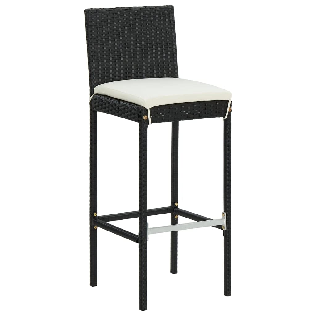 4-Piece Black Poly Rattan Garden Bar Stools with Cushions - Outdoor Patio, Poolside & Backyard Seating Furniture Set for Dining & Relaxing