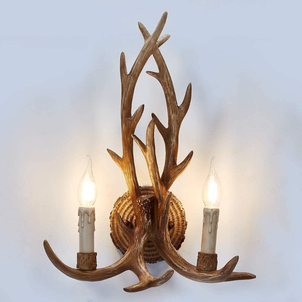Vintage Resin Antler Wall Lamp - 2 Pack Rustic Deer Horn Sconce Lights for Home, Hotel, Corridor & Aisle Decor - Perfect for Cabin, Lodge & Farmhouse Lighting