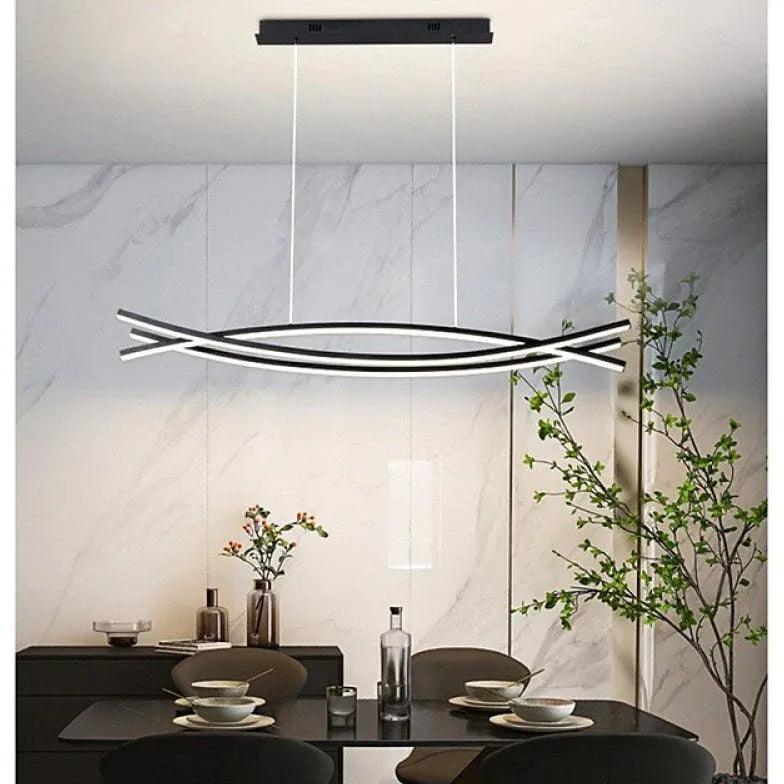 Modern Three Intersecting Curves Pendant Light - Geometric Ceiling Fixture for Living Room, Dining Room & Bedroom Decor