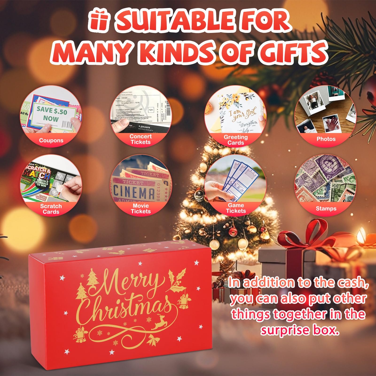 DIY Pop Out Folding Explosion Money Gift Box with Confetti - Christmas Birthday Surprise Cash Present for Women, Men & Kids - Perfect for Holidays, Parties & Special Occasions (Red)