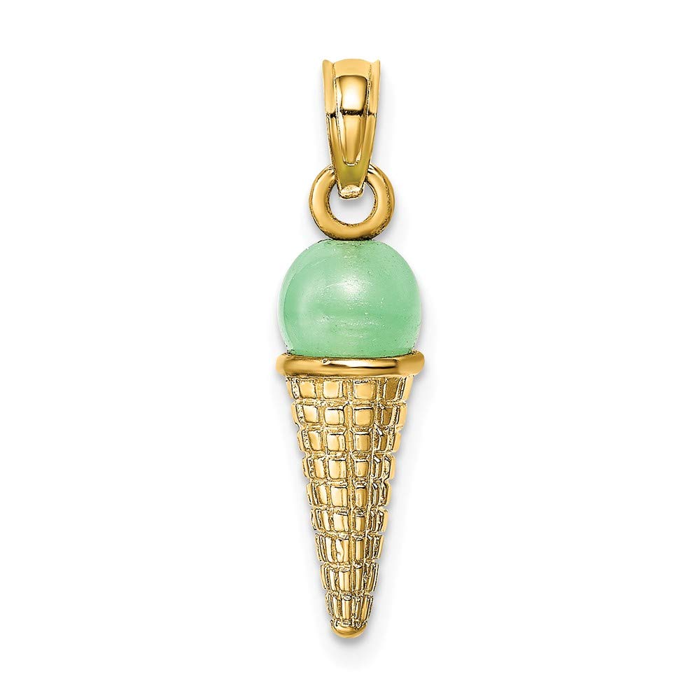 14K Yellow Gold 3D Green Tea Ice Cream Cone Pendant Necklace with Green Bead Charm (0.64 x 0.24 inches) - Unique Kawaii Jewelry Gift for Women, Girls, Teens - Perfect for Birthday, Valentine's Day, Christmas