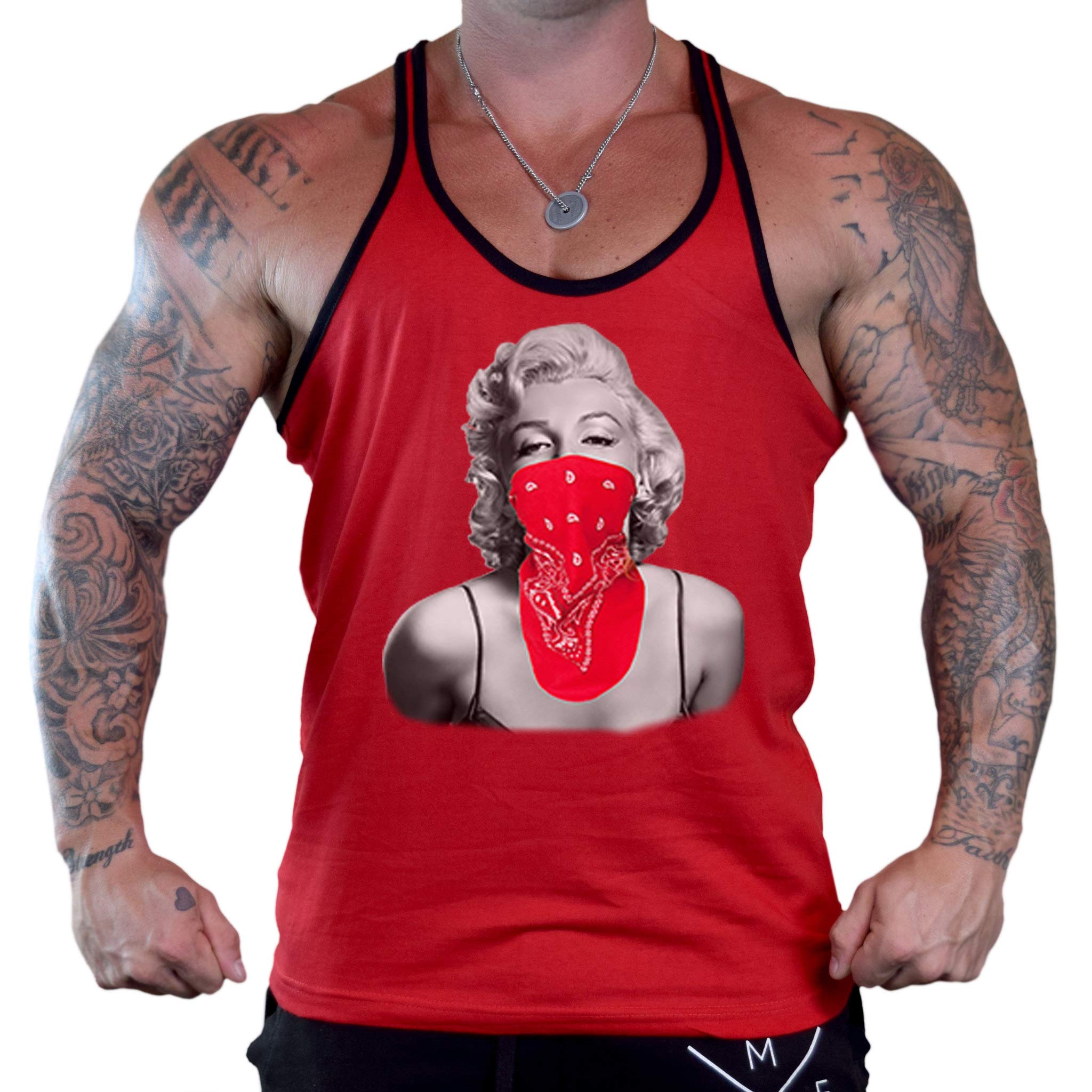 Marilyn Monroe Red Bandana Graphic Stringer Tank Top for Men - Vintage Retro Style Muscle Tee for Summer, Gym, and Casual Wear