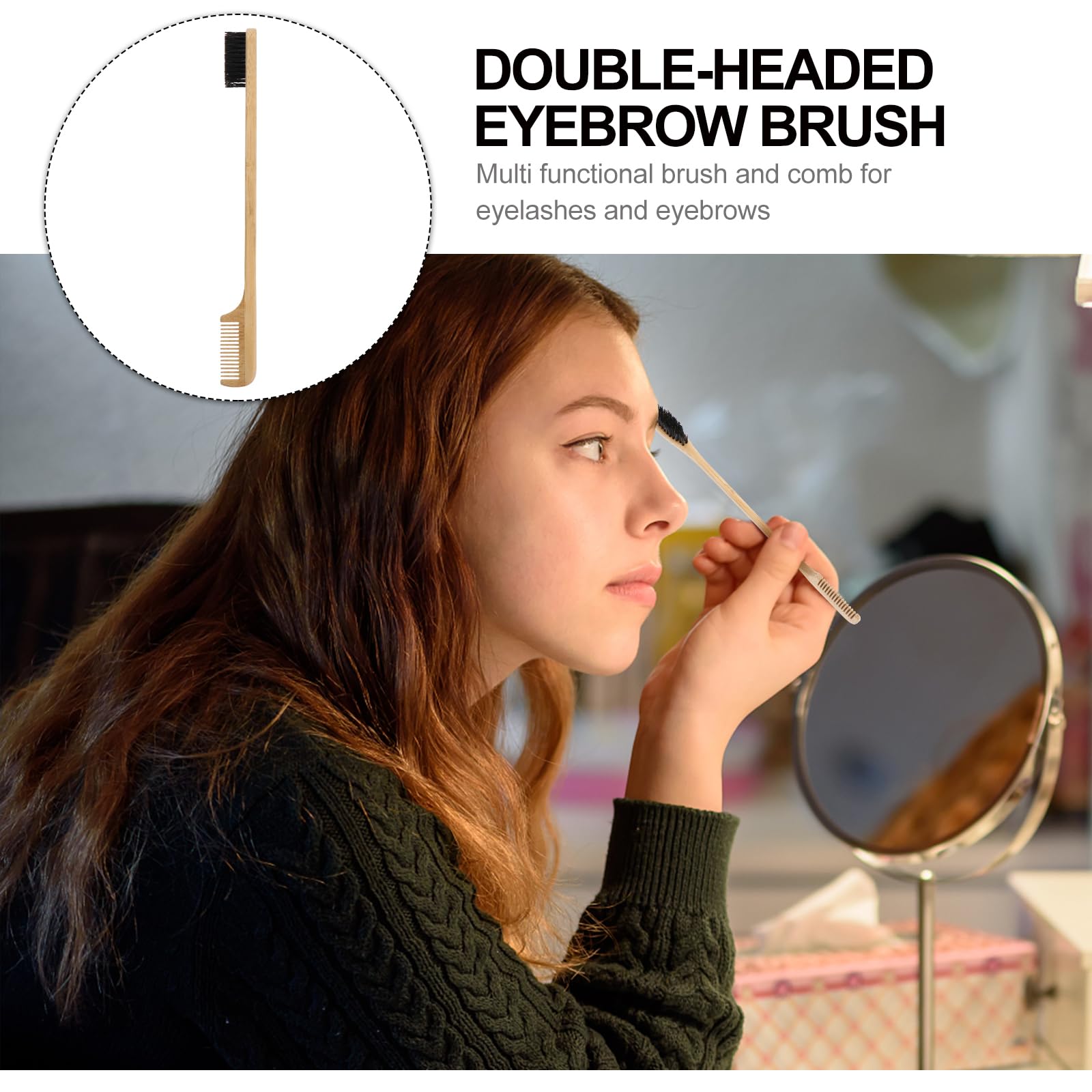 Natural Bamboo Wooden Eyebrow Brush & Eyelash Comb - Dual-Ended Makeup Tool for Perfect Brows & Lashes | Ideal for Eyebrow Grooming, Lash Separation & Professional Makeup Application
