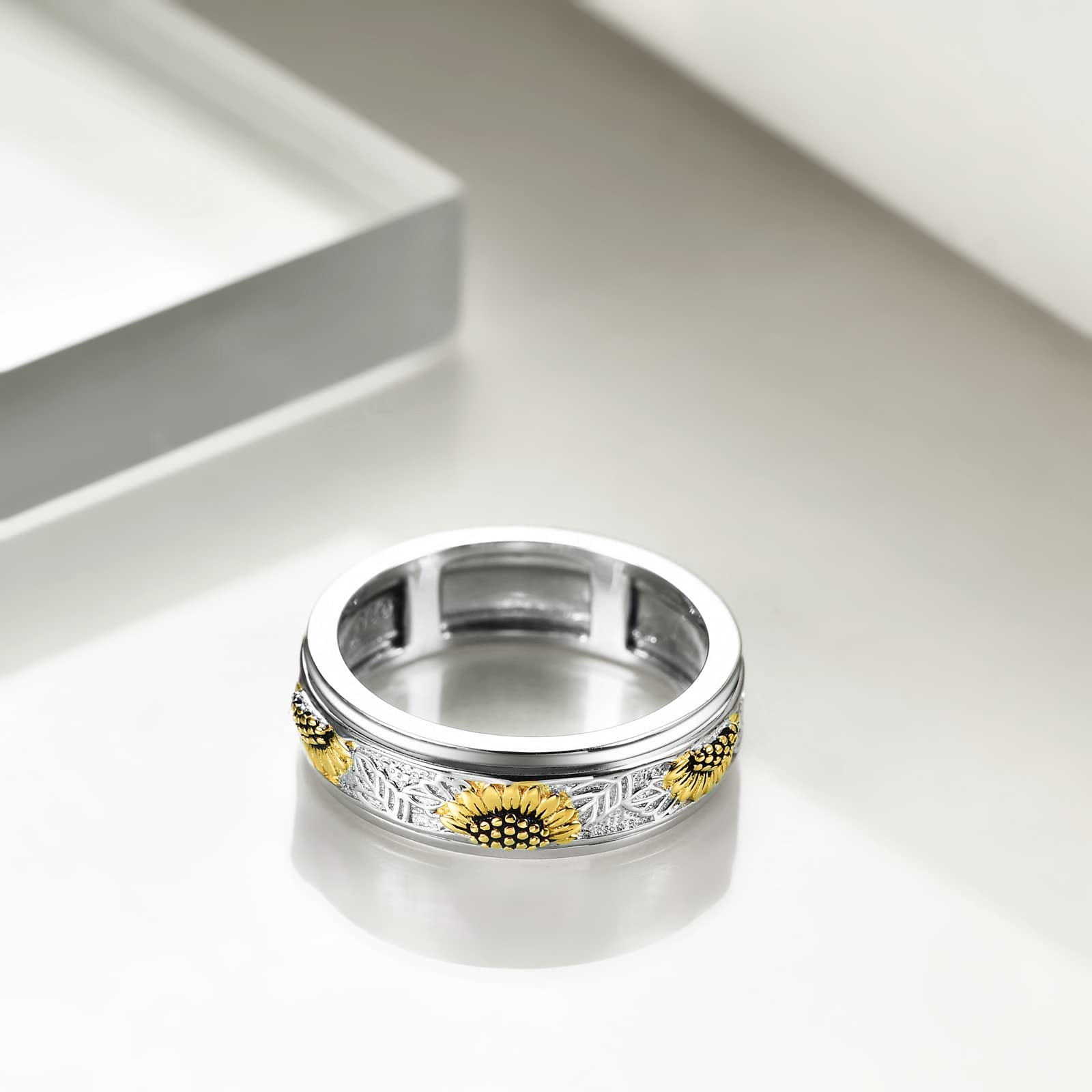 Sterling Silver Anxiety Spinner Ring for Women - Stress Relief Rotatable Mood Ring, Thoughtful Gift for Anxiety Relief - Perfect for Work, Travel & Daily Relaxation