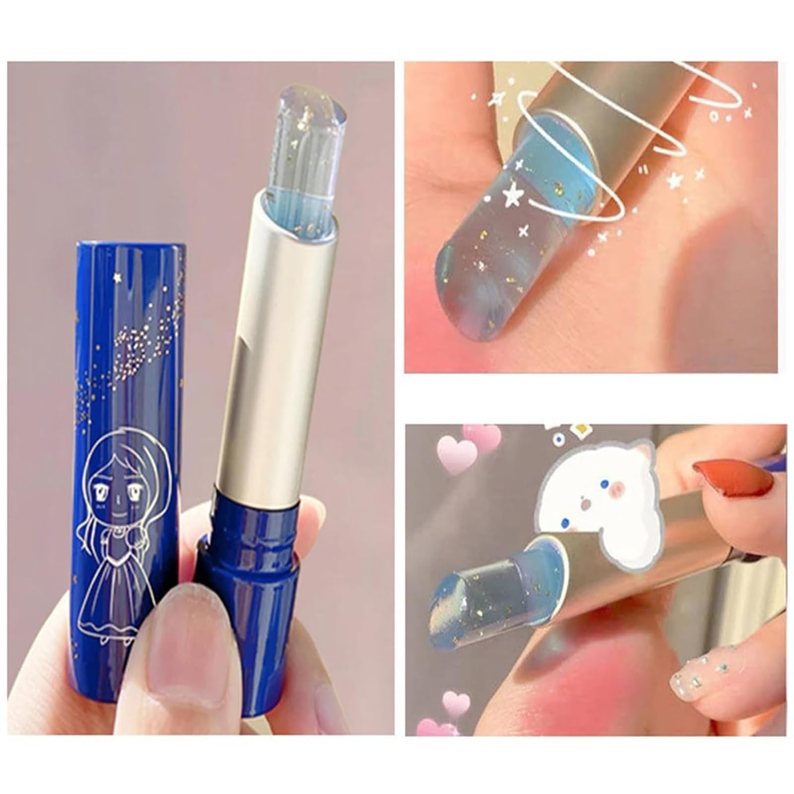 Korean Blue Jelly Lip Balm - Color Changing Lip Gloss Mini, Nourishing Lip Care Oil with Hydrating Formula | Perfect for Daily Moisturizing, Makeup Looks, and Gift Giving