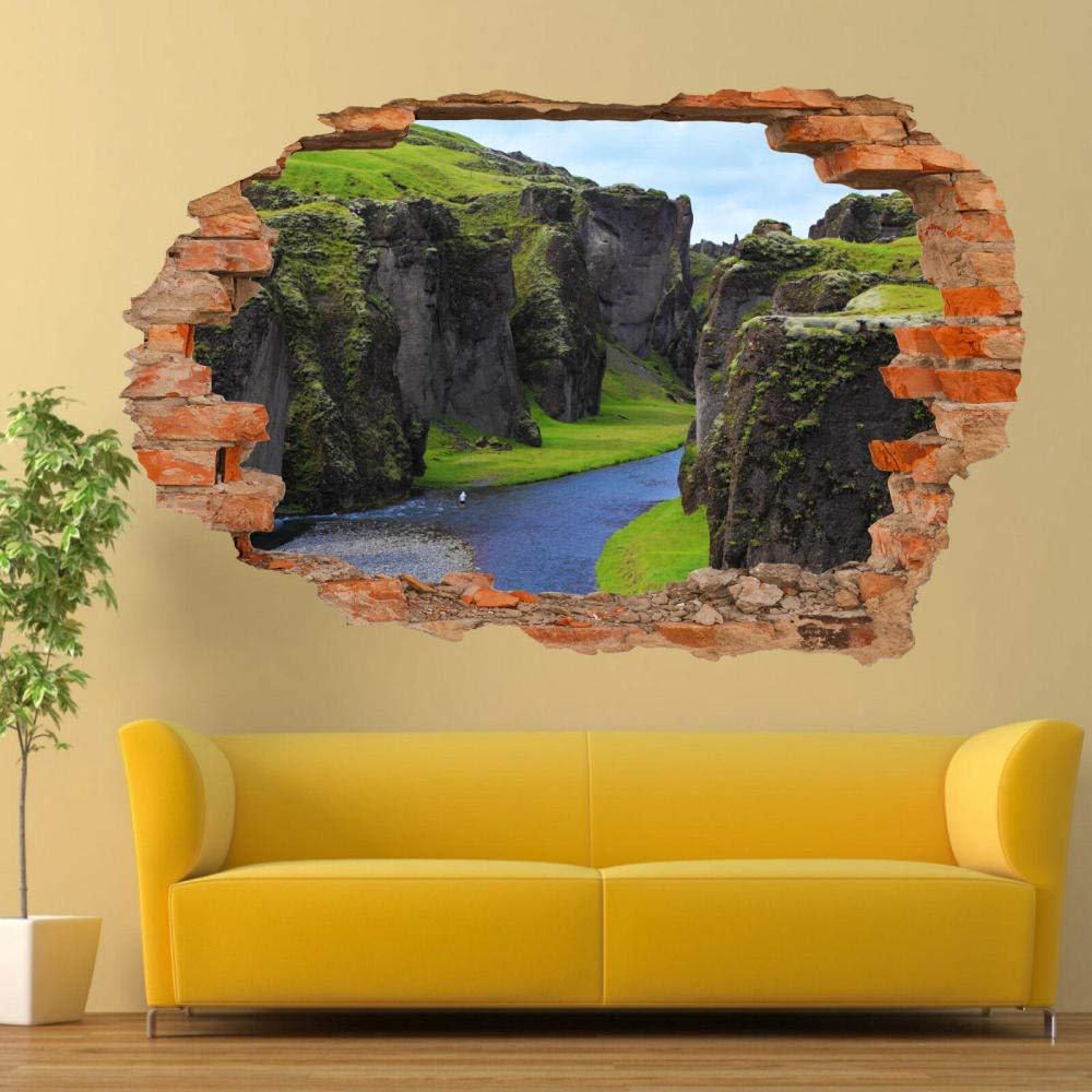 Xiaolb 3D River Green Valley Wall Stickers - Waterfall Landscape Mural Art for Home & Office Decor | Perfect for Living Room, Bedroom, and Workspace Wall Decoration