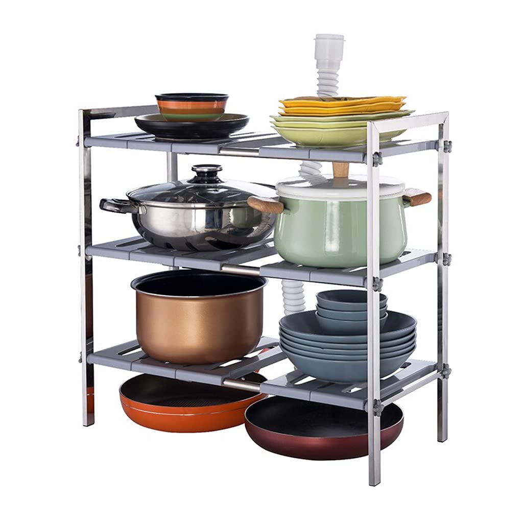 TOMYEUS 3-Tier Stainless Steel Storage Shelf - Expandable Space Saving Rack for Bathroom, Kitchen, Microwave Oven & Sink Organization | Perfect for Small Spaces & Clutter-Free Home