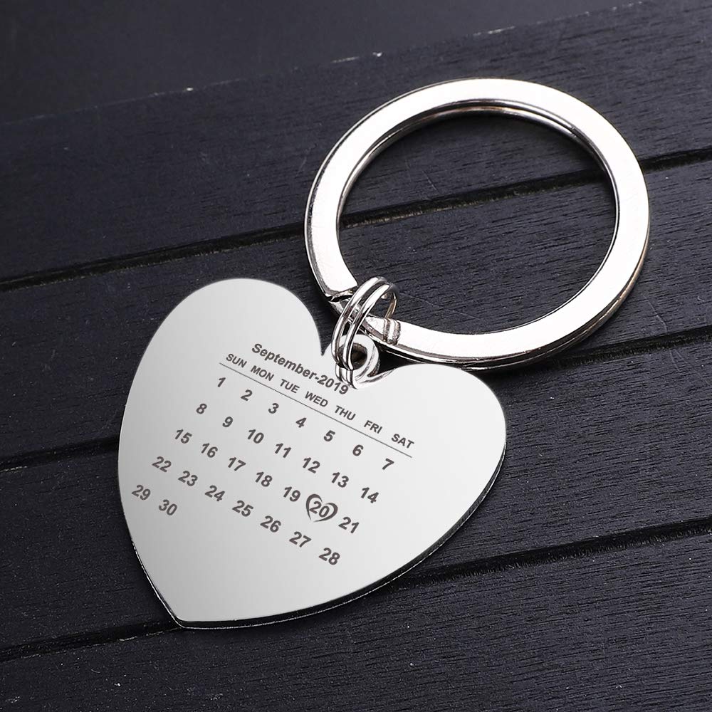 Personalized Photo Calendar Keychain - Custom Engraved Stainless Steel Keyring with Date - Perfect for Gifts, Anniversaries & Daily Organization