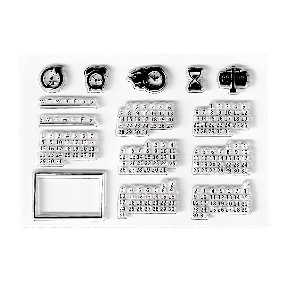 Clear Silicone Stamps - Date Week Month Year Calendar & Alarm Clock Arabic Numerals for DIY Scrapbooking, Journaling, Holiday Cards, Album Decoration - Perfect for Crafting, Planner Stamping, and Memory Keeping