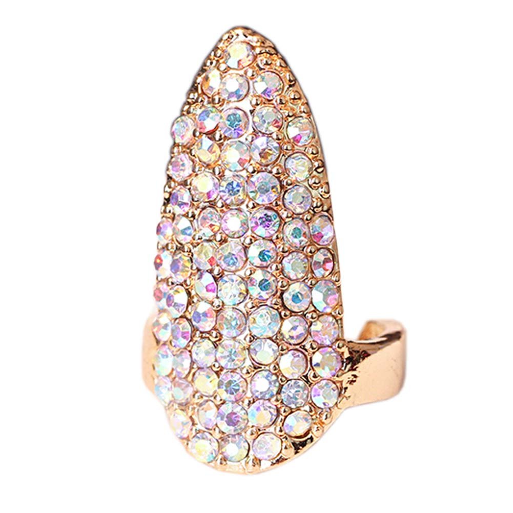 Rhinestone Nail Rings - Full Nail Caps with Colorful Finger Joint Charms | Elegant Nail Art Accessories for Parties, Weddings & Special Occasions