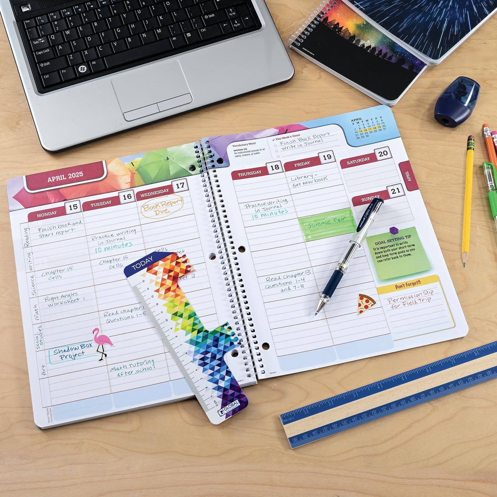2024-2025 Academic Planner for Middle & High School Students - Dated School Organizer with Ruler, Bookmark & Stickers (8.5