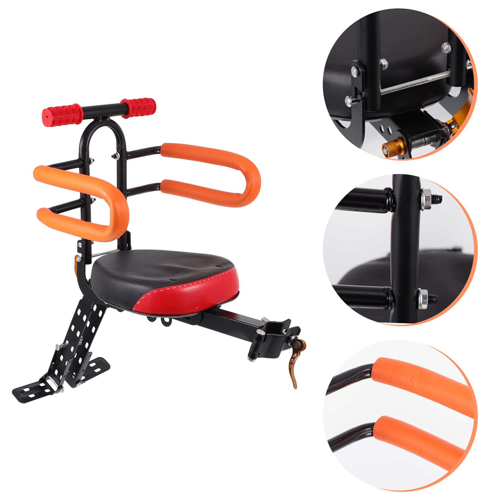 BESPORTBLE Foldable Front Bike Seat for Kids - Adjustable Child Bike Saddle with Safety Footrest, Steel Frame Carrier for Baby & Toddler - Perfect for Family Cycling, Commuting and Outdoor Adventures