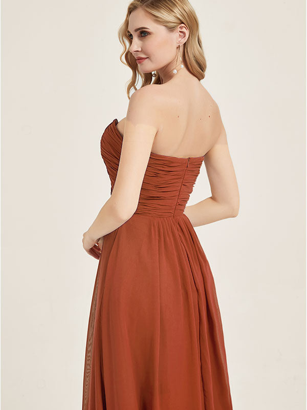 Elegant Burnt Orange Sweetheart Strapless Chiffon Maternity Bridesmaid Dress for Weddings, Baby Showers & Formal Events
