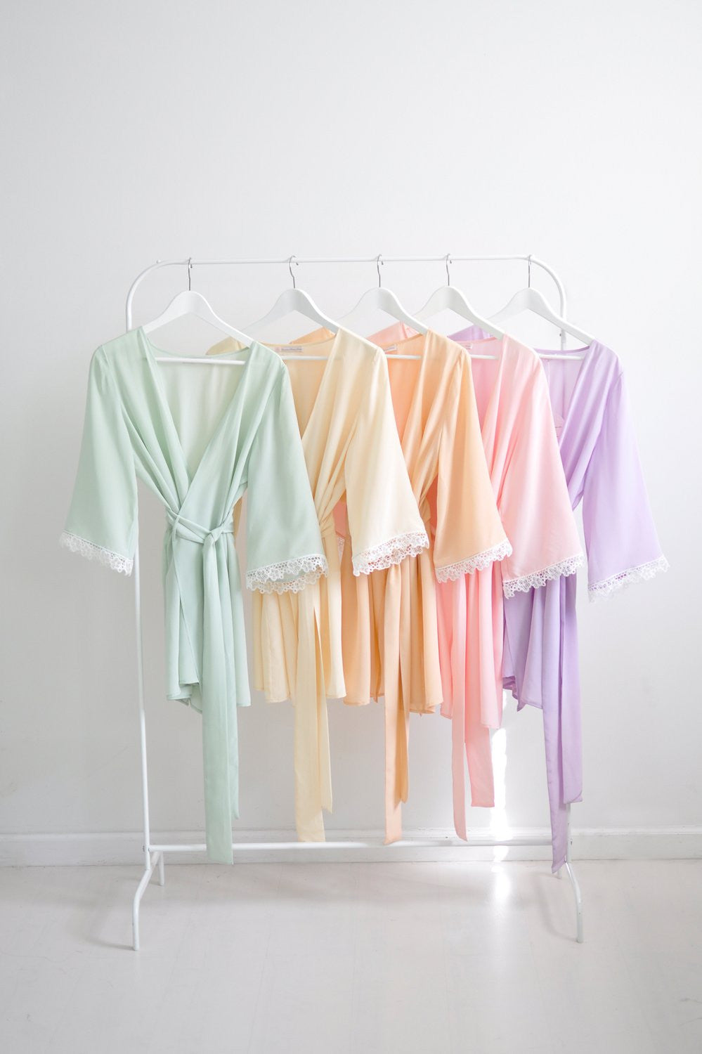Val Bridesmaid Robes & Kimonos - Silk & Lace Spring Pastel Colors for Wedding Party, Bachelorette & Spa Day