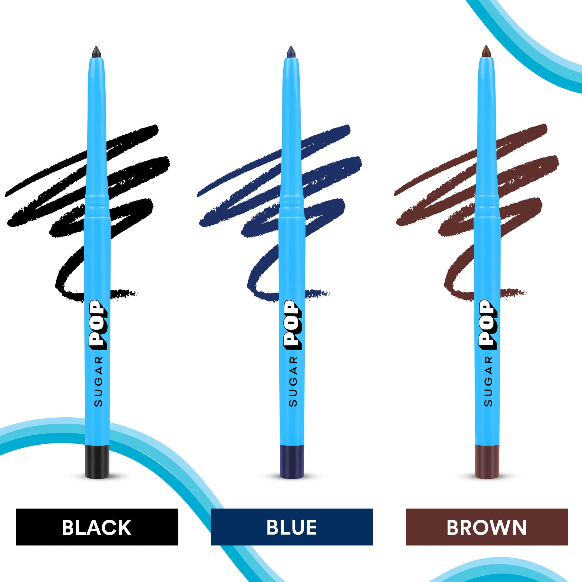 SUGAR POP 16-Hour Longwear Kajal Eyeliner - Waterproof, Smudge-Proof & Transfer-Proof | Intense Matte Finish with Sunflower Seed Oil & Vitamin E | Velvet Smooth Application | 0.3g Blue | Perfect for Day-to-Night Makeup, Parties & Special Occasions