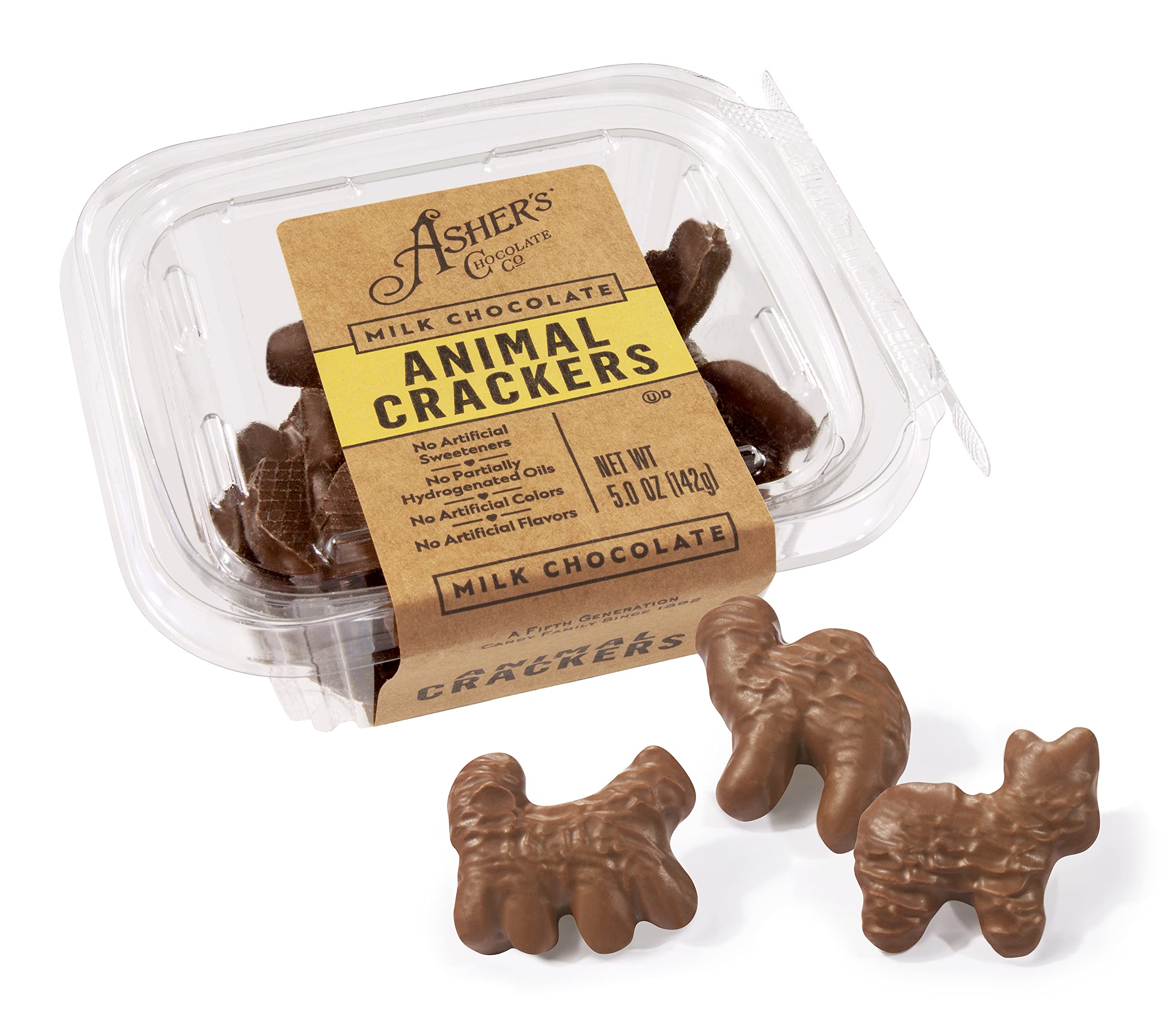 Asher's Chocolates Milk Chocolate Covered Animal Crackers - 5oz Bag - Small Batch Artisan Treats - Family Owned Since 1892 - Perfect for Birthday Parties, School Snacks & Holiday Gifts
