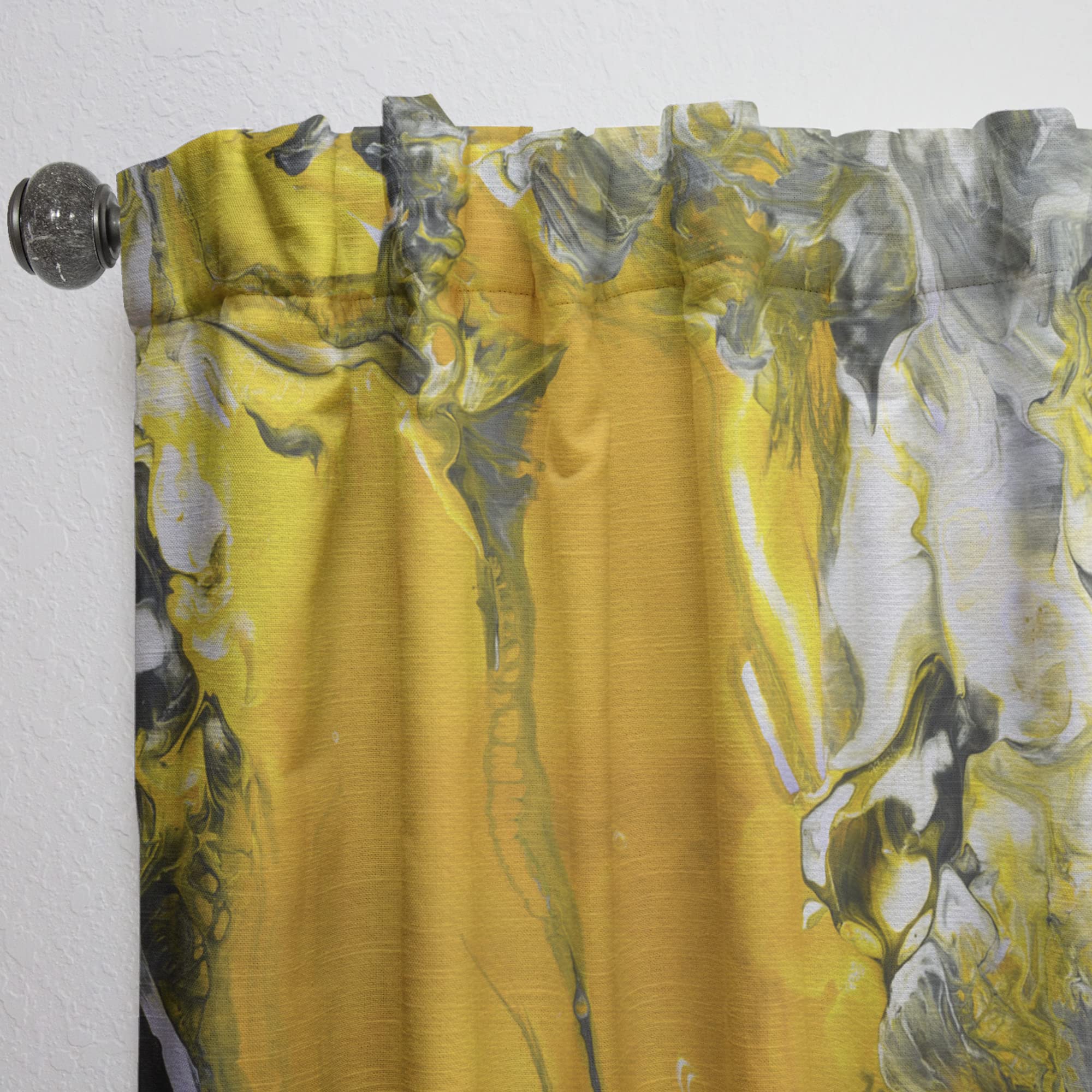 DesignQ Thermal Insulated Curtains - Yellow, Black & Marbled Acrylic Painting Single Panel (52x120 inches) for Bedroom & Living Room - Blackout Drapes for Privacy, Energy Efficiency & Home Decor