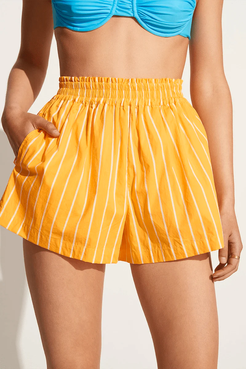 Elva Women's Shorts - Adia Stripe Print Citrus Floral Summer Casual Shorts for Beach, Vacation and Everyday Wear