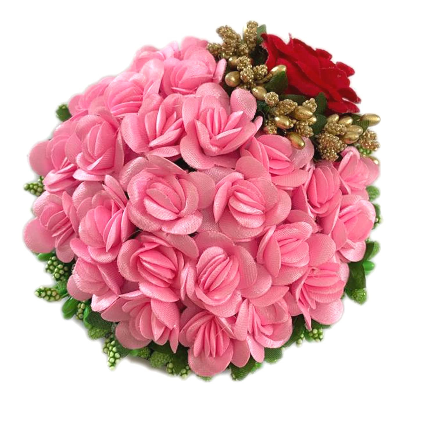 Maahal Artificial Flower Bridal Juda Bun Hair Accessories Gajra - Pink Floral Hair Jewelry for Weddings, Parties & Special Occasions