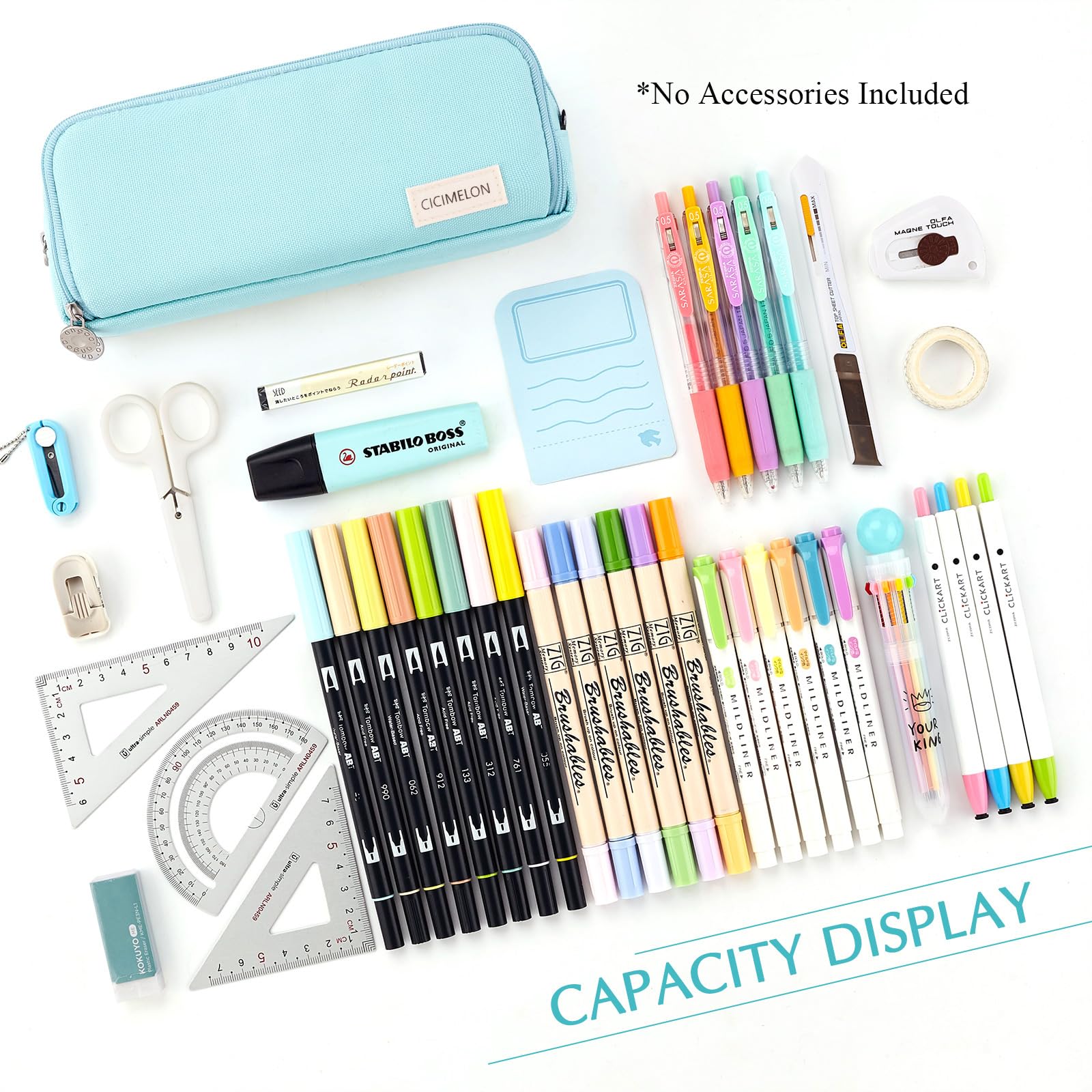 CICIMELON Large Capacity Pencil Case with 3 Compartments - Light Blue School Supplies Organizer for Students, Girls, Women & Adults | Perfect for School, Office, Travel & Art Storage