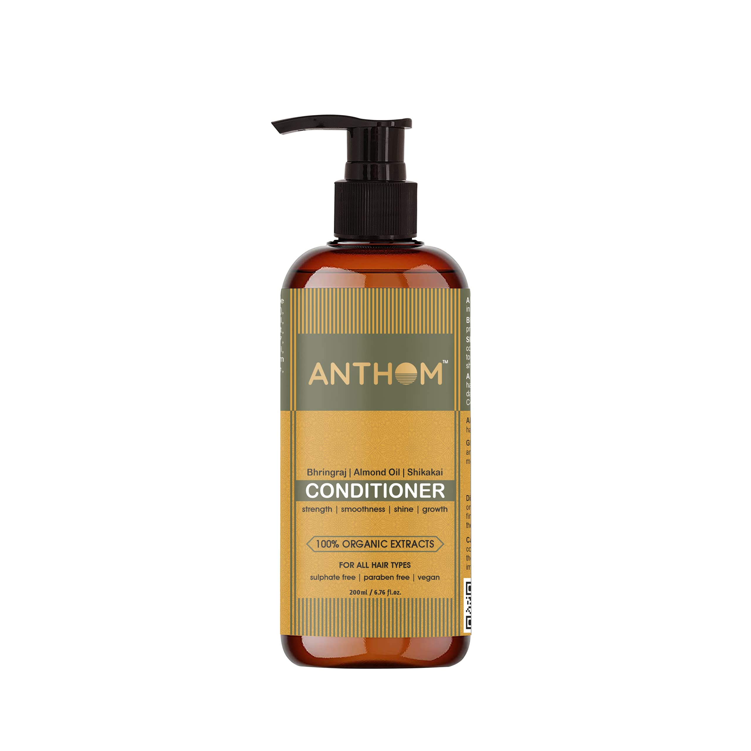 ANTHOM Smooth Hair Conditioner with Bhringraj, Shikakai, Almond Oil & Aloe Vera - Hair Fall Control & Deep Conditioning Treatment | Sulfate & Paraben Free Formula for Men & Women | 200ml | Perfect for Dry, Damaged Hair & Daily Nourishment