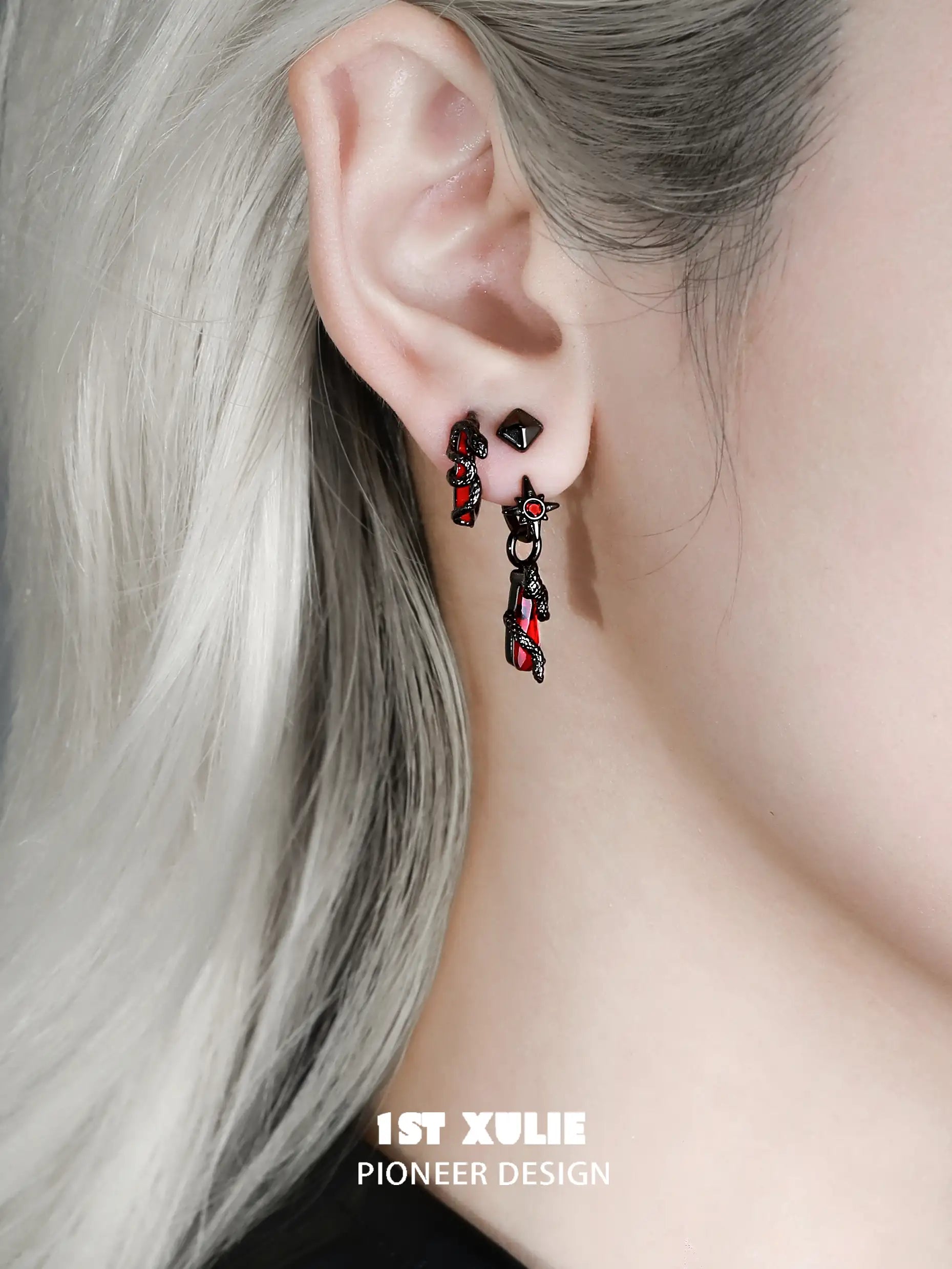 Forbidden Love S925 Sterling Silver Snake Red Crystal Stud Earrings for Women - Elegant Gothic Jewelry for Parties, Halloween & Unique Gifts