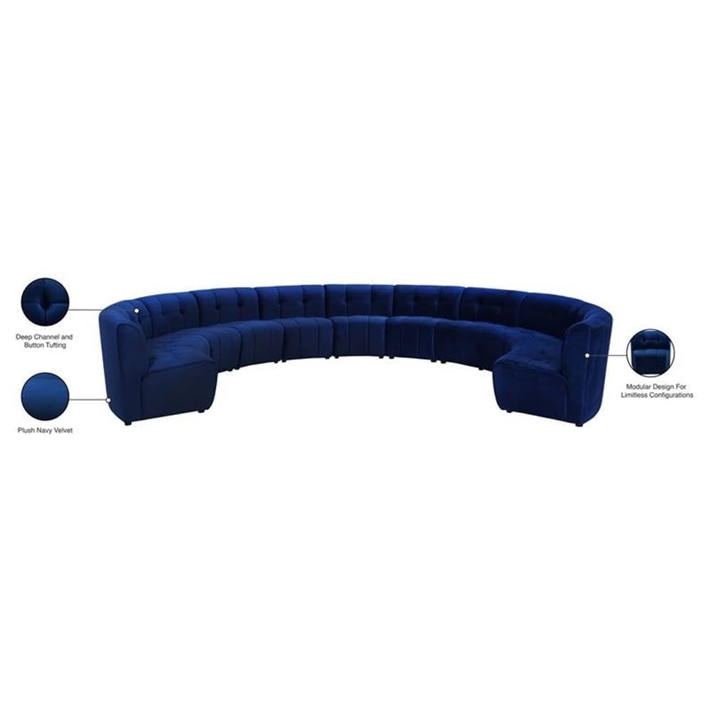 MAKLAINE 11-Piece Modular Contemporary Velvet Sectional Sofa Set - Navy Blue Velvet Upholstery, L-Shaped Couch for Living Room, Family Room & Home Theater