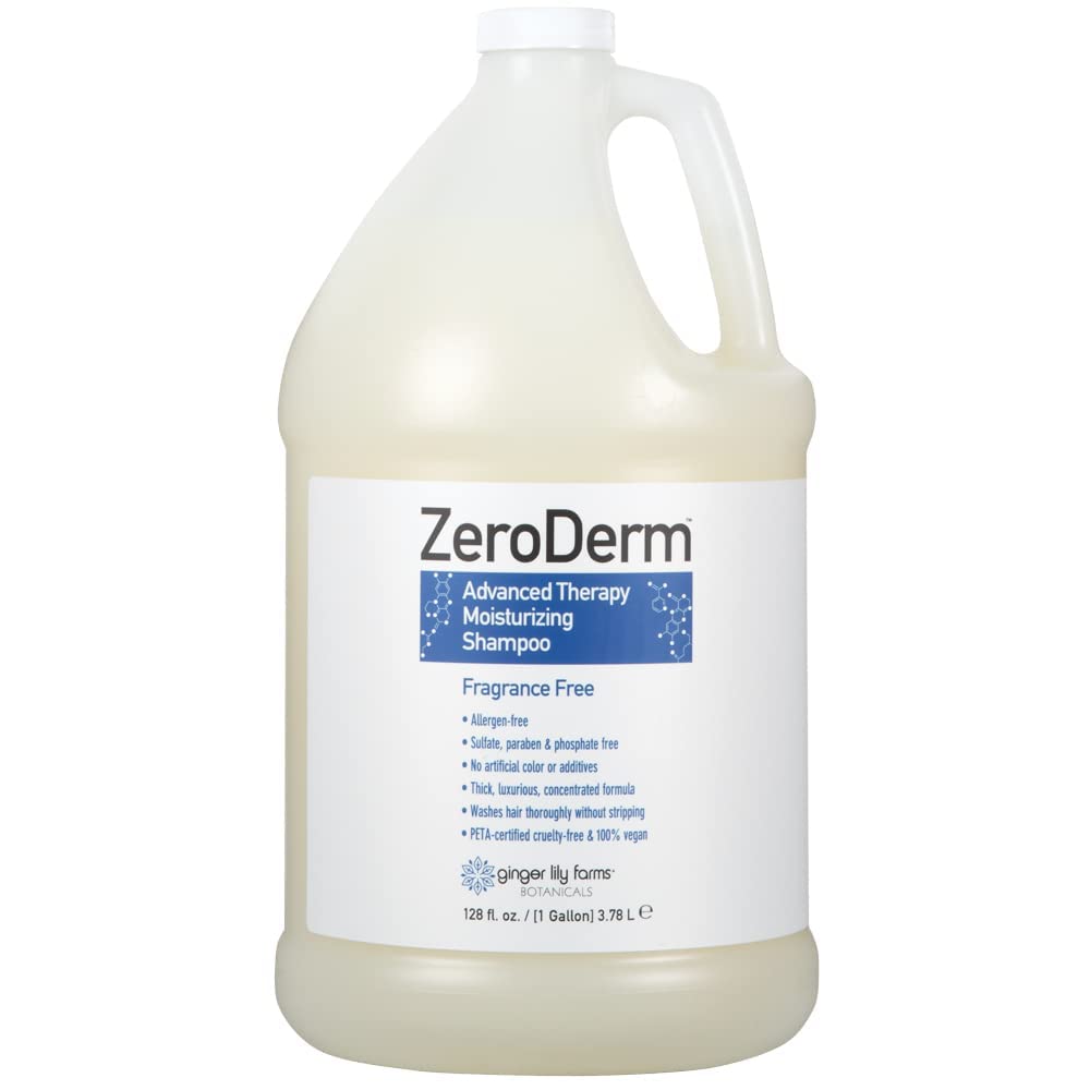 Ginger Lily Farms ZeroDerm Advanced Therapy Moisturizing Shampoo - Vegan, Cruelty-Free & Fragrance Free for All Hair Types - 1 Gallon Refill (4 Pack) - Ideal for Salons, Spas & Home Hair Care Routines
