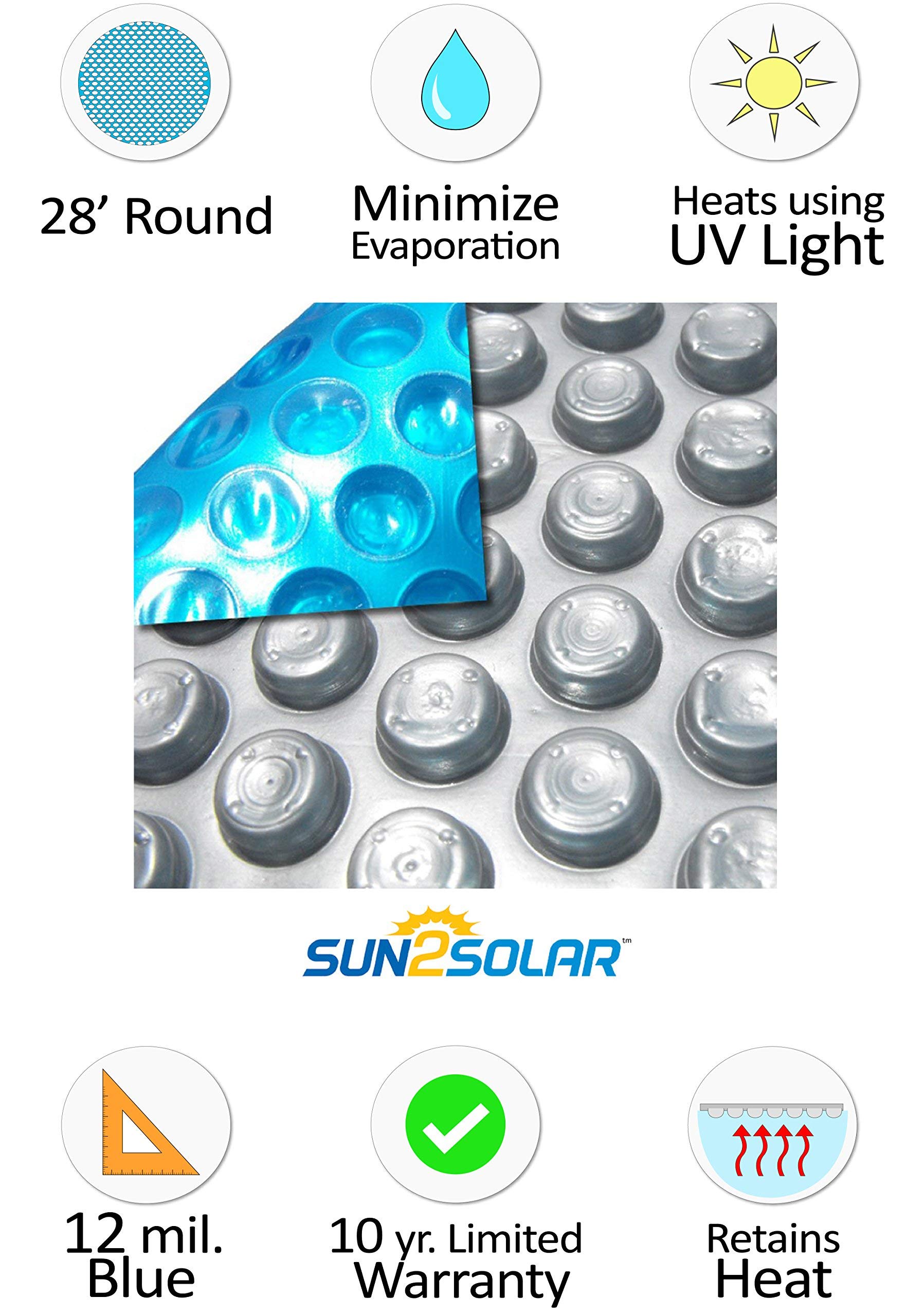 MidWest Canvas 28-Foot Round Solar Pool Cover | 12 Mil Thick | Heating Blanket for Above Ground & Inground Pools | Bubble Side Down Installation | Perfect for Summer Pool Heating & Energy Savings