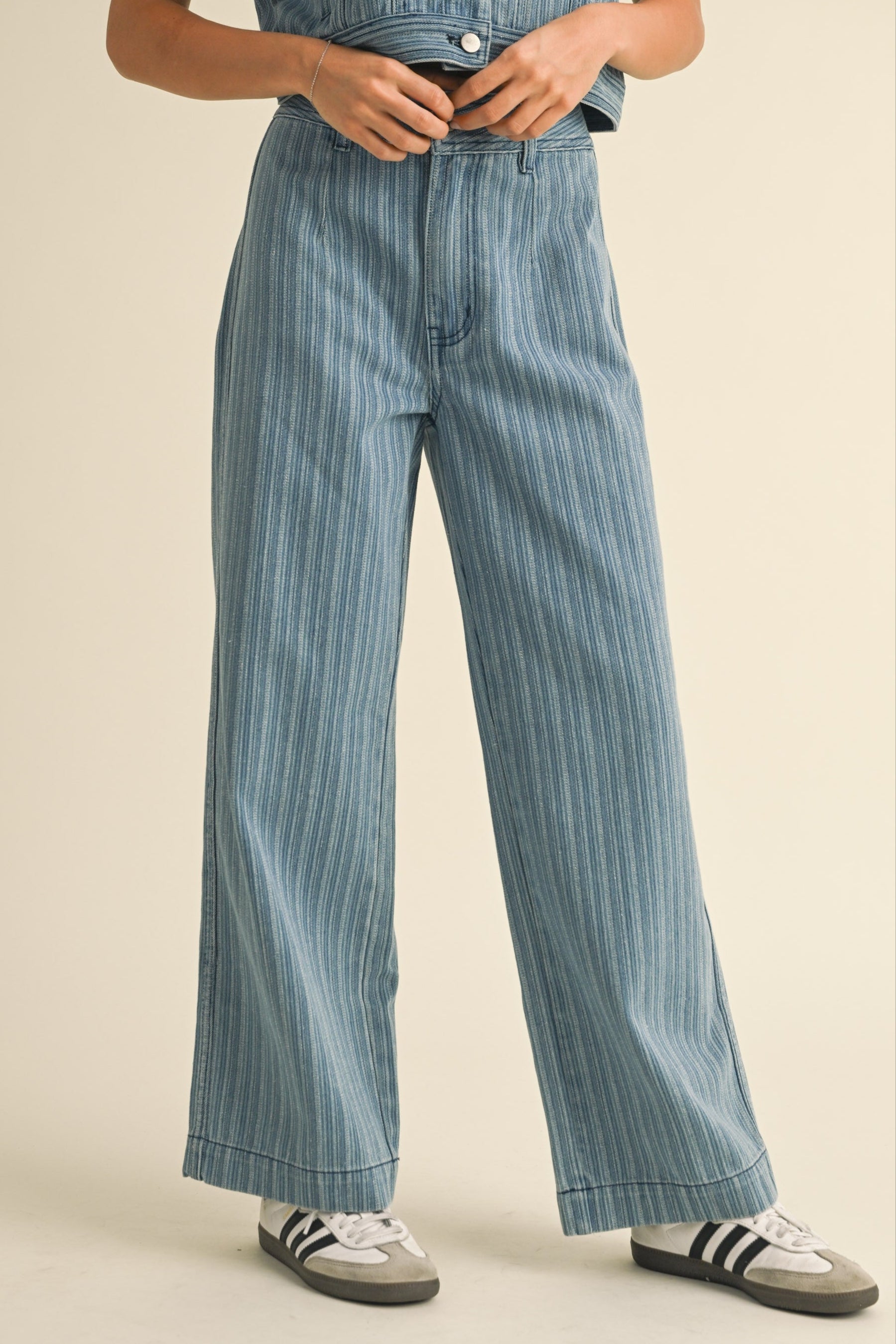 Stylish Stripe Denim Jacquard Pants for Women - Trendy High Waist Skinny Jeans with Stretch - Perfect for Casual Outfits, Office Wear & Night Out