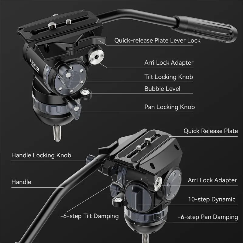 Ulanzi T045 VideoFast Heavy Duty Fluid Head Tripod - Professional Smooth Pan & Tilt for DSLR, Mirrorless, Camcorders - Perfect for Vlogging, Filmmaking, Travel Videos
