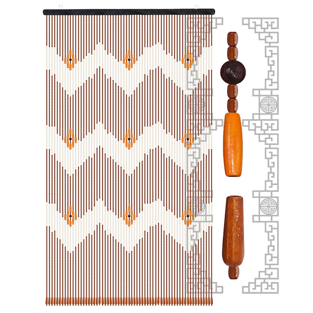 Natural Wood Beaded Door Curtain - 90 x 195 cm (60 Strands) - Handmade Boho Room Divider, Closet Door Cover & Window Decoration for Bedroom, Living Room, Nursery, and Entryway