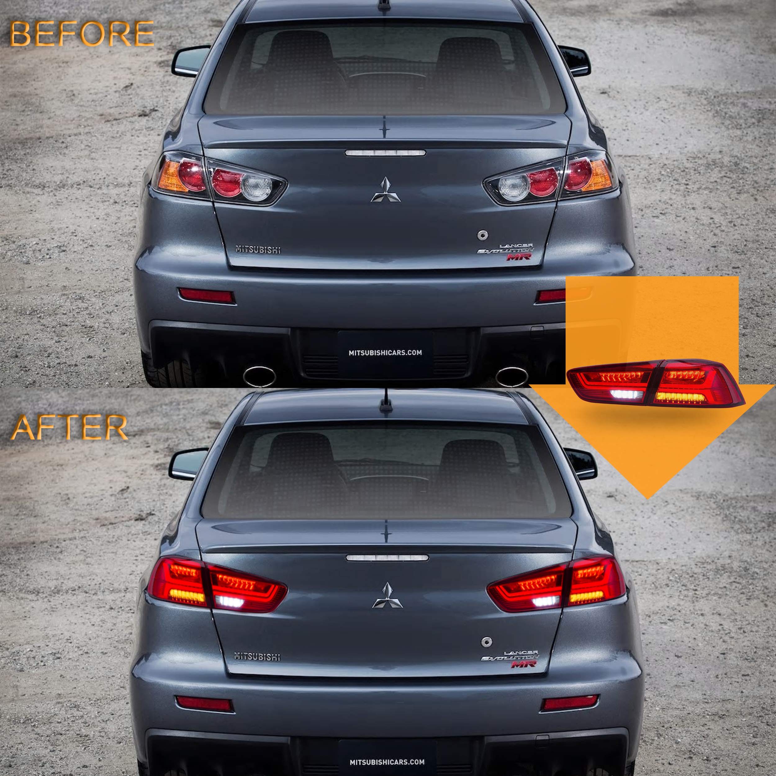 VLAND LED Tail Lights for Mitsubishi Lancer EVO X 2008-2020 - Sequential Turn Signal, Plug-and-Play Replacement Tail Lamp Assembly (Red) - Perfect for Car Enthusiasts & Night Driving Upgrades