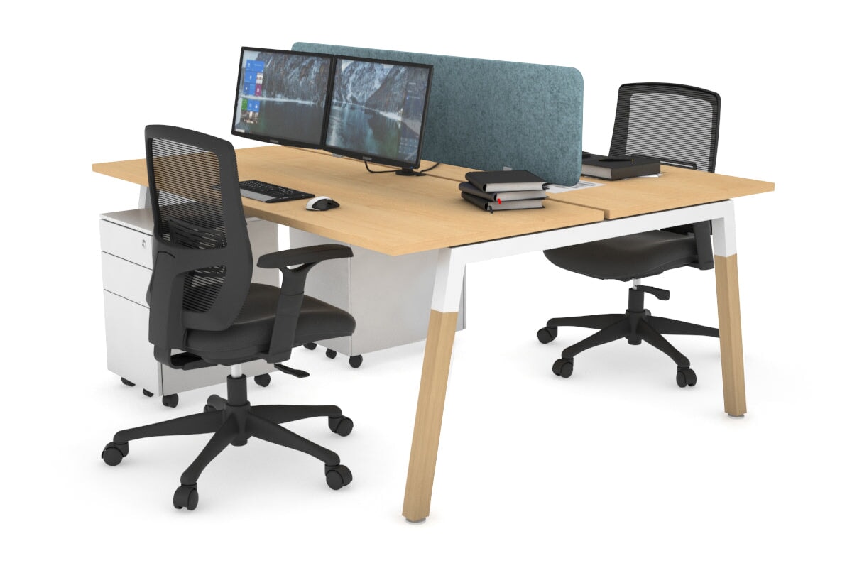 Quadro A Legs 2-Person Office Workstation with Wood Legs & Cross Beam [1400L x 700W] - Perfect for Shared Workspaces, Home Offices, and Collaborative Environments