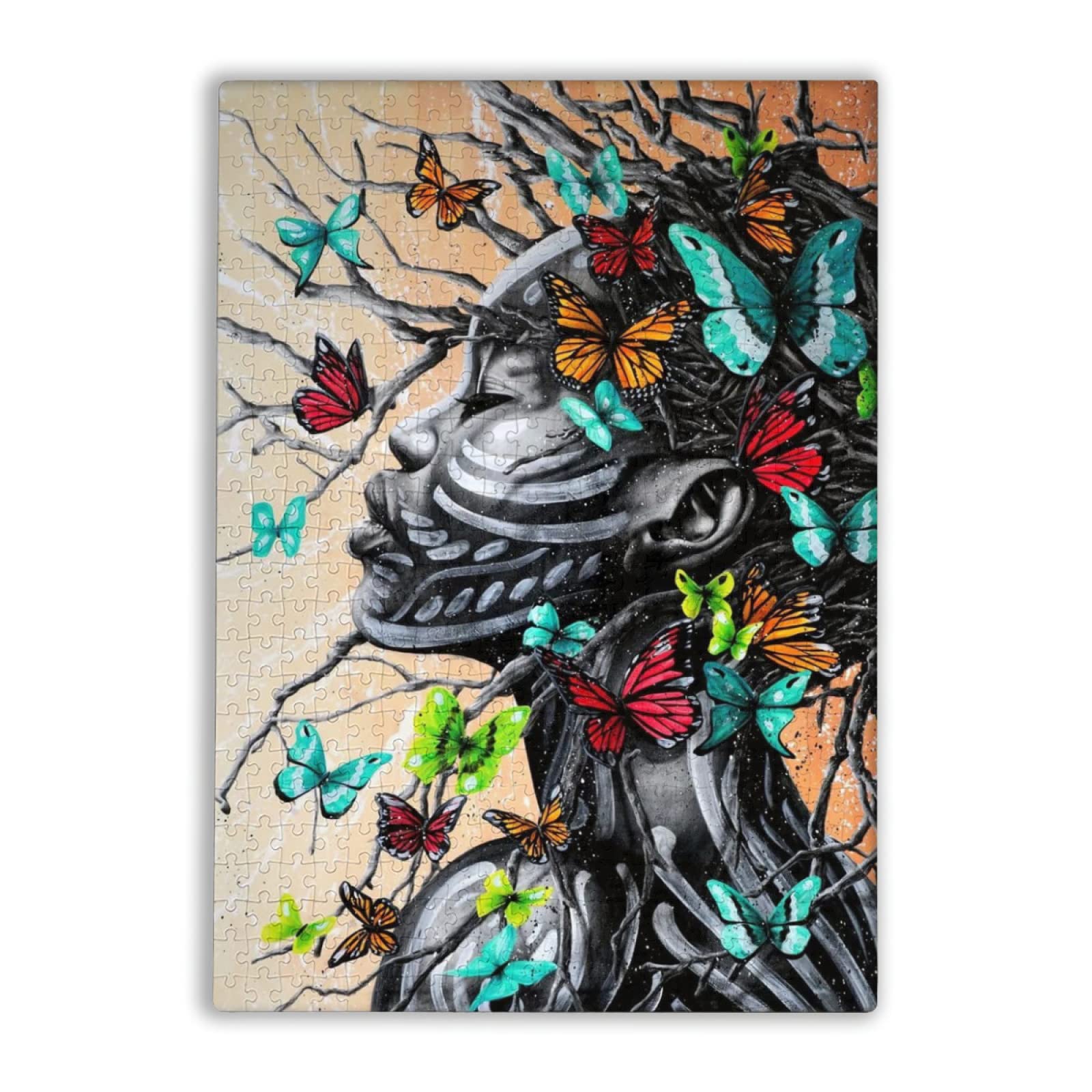 300-Piece Native American Black Women Portrait Butterfly Jigsaw Puzzle for Adults & Teens - African American Art Tileable Puzzle, Fun Educational Toy & Gift for Girls, Women, Family Game Night & Relaxation Activities