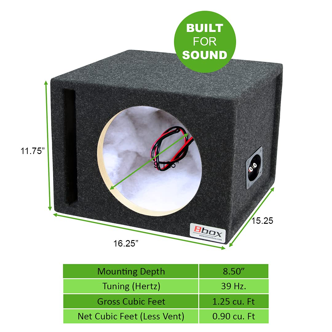 Atrend Bbox Car Pro Audio Speaker Enclosures - 10” Single Vented Subwoofer Box with High Grade MDF, Nickel Finish Terminals & 18 Gauge Cables for Enhanced Bass & Sound Quality | Perfect for Car Audio Upgrades & Custom Sound Systems
