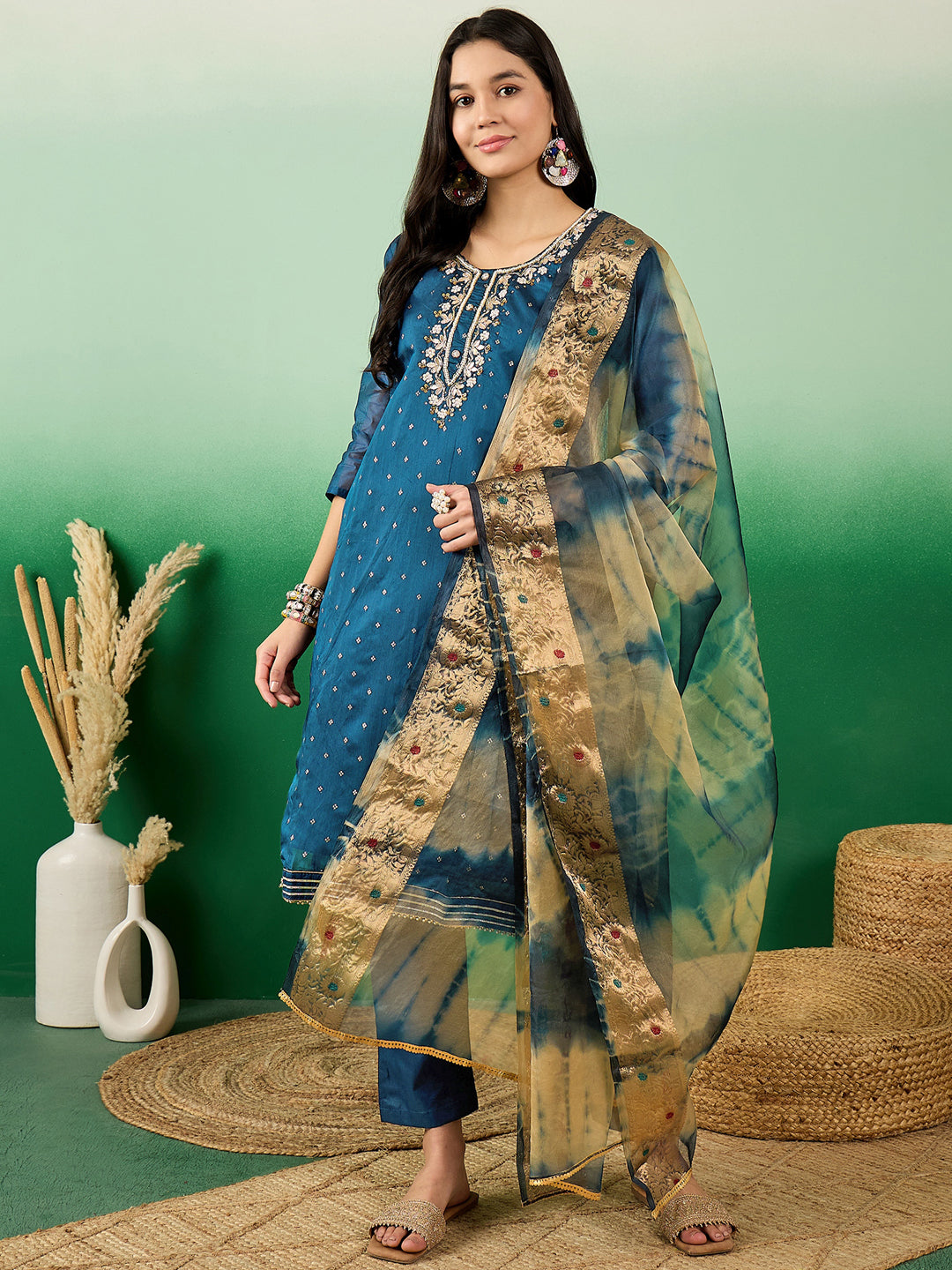Stylish Blue Designer Pant Suit with Printed Handwork - Perfect for Office Wear, Business Meetings & Formal Events