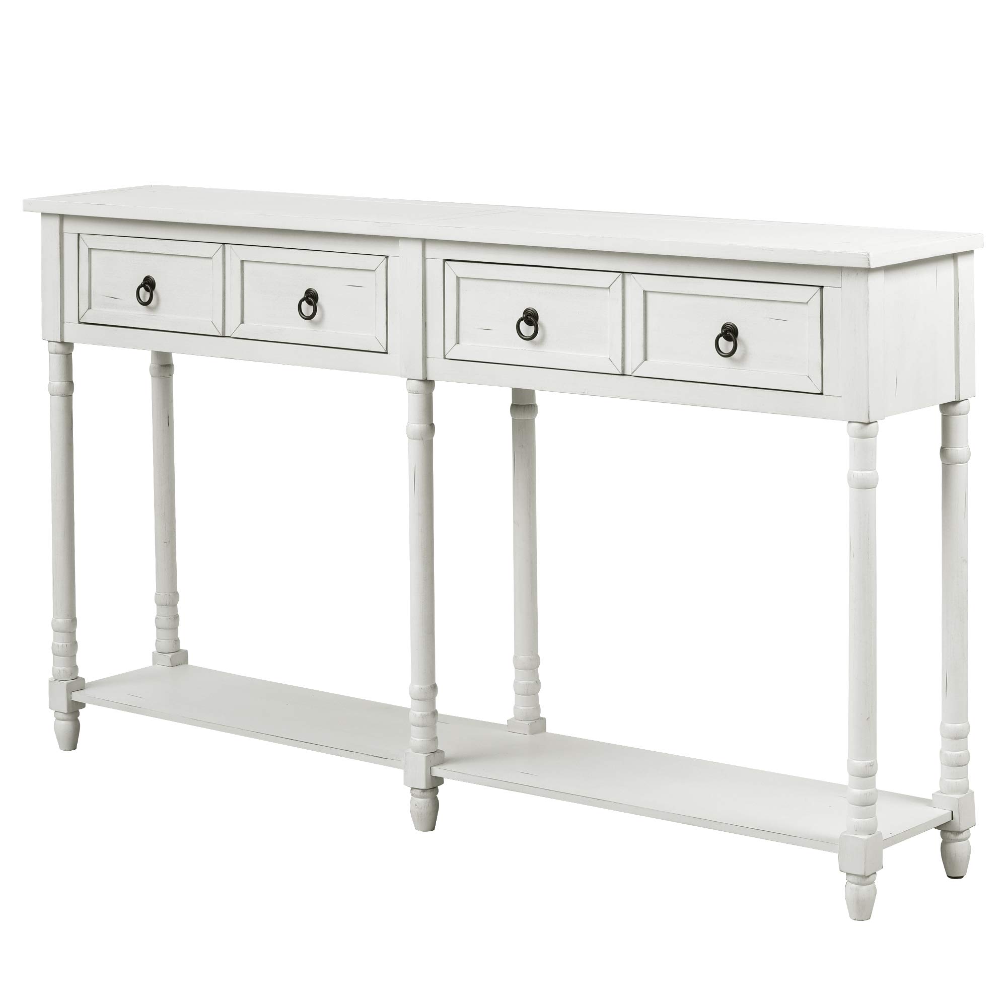 Solid Wood Console Table with Drawers & Long Shelf - Steelway Entryway Sofa Table in Antique White | Perfect for Living Room, Hallway & Entryway Organization