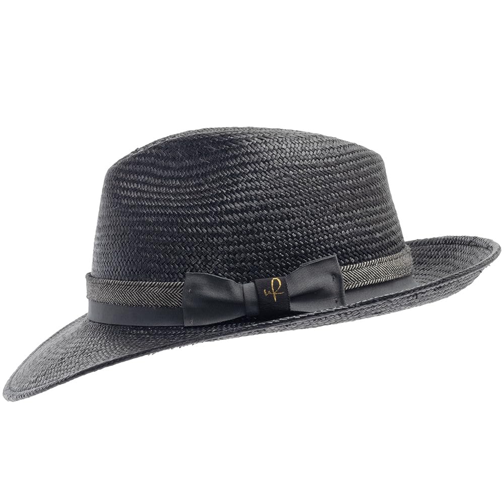 Stylish Palermo Black Panama Straw Fedora Hat with 2-Tone Hatband for Men & Women - Perfect for Summer Beach, Outdoor Parties and Fashion Accessories