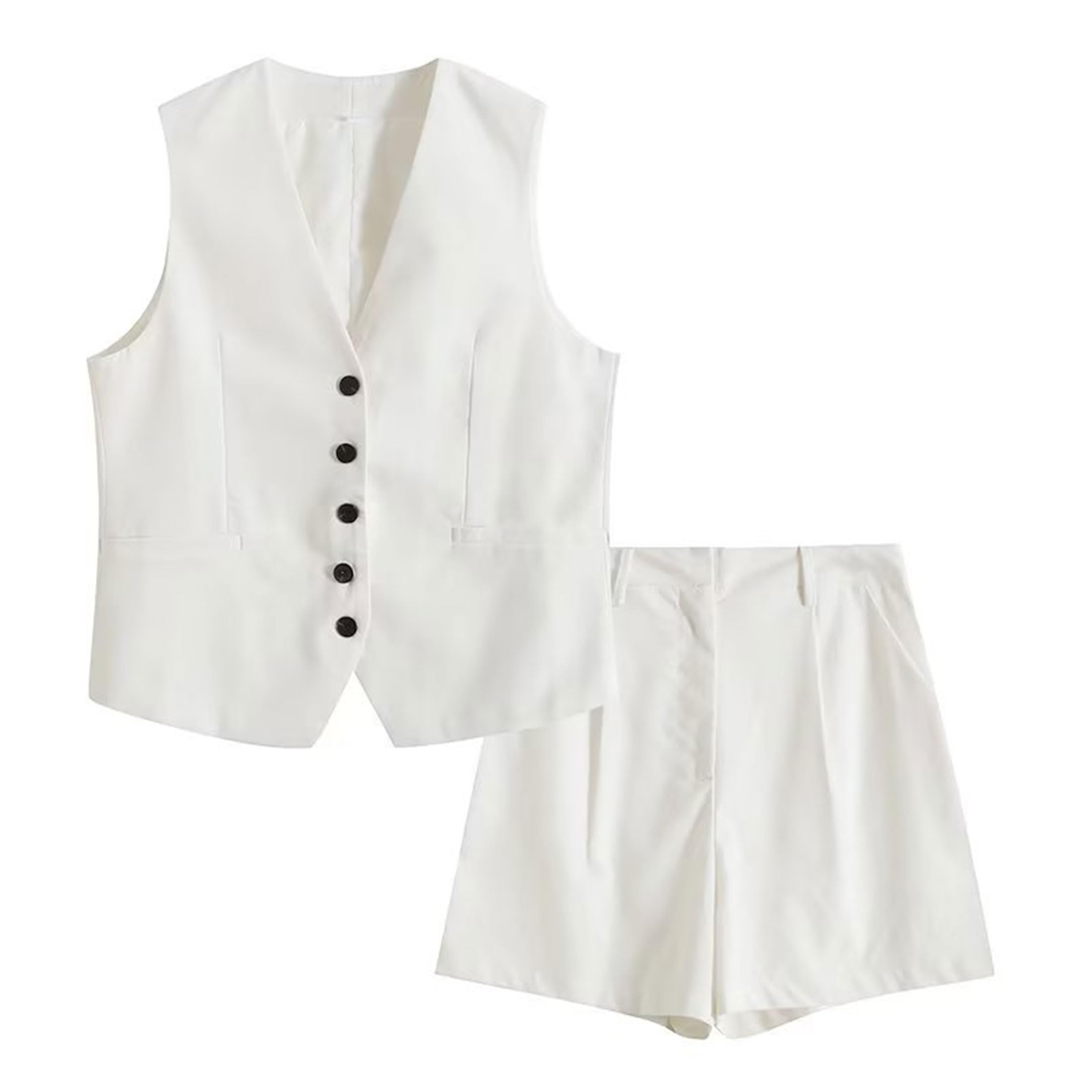 Bozanly Women's 2-Piece Summer Outfit - Sleeveless Blazer Vest & High Waist Shorts Matching Set | Casual Office Wear & Beach Vacation Outfits