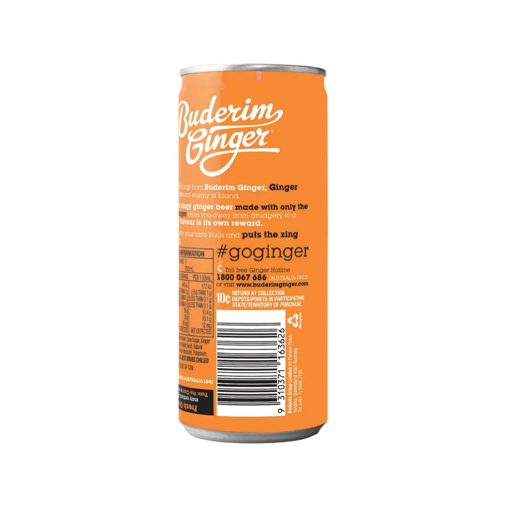 BUDERIM GINGER Non-Alcoholic Ginger Beer - 4 Pack (4x250ml) - Refreshing & Spicy Drink for Parties, BBQs, and Healthy Lifestyle