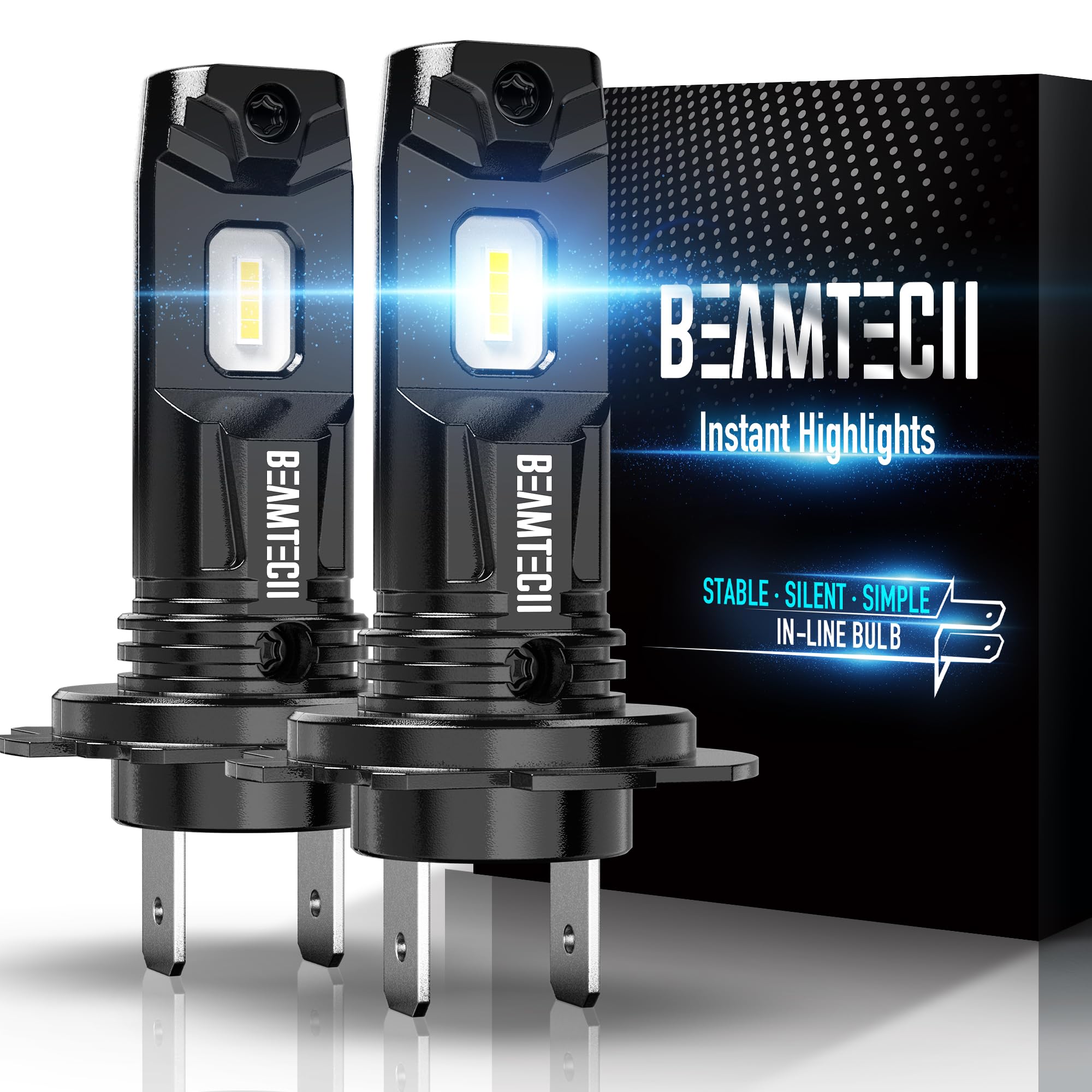 BEAMTECH H7 LED Fog Light Bulbs 6500K Xenon White - Pack of 2, Fanless Design for Cars, Trucks, SUVs - Perfect for Night Driving in Foggy Conditions