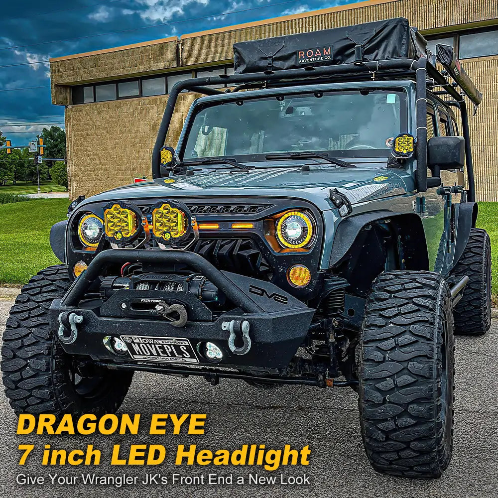 7 Inch LED Dragon Eyes Headlights - Compatible with Jeep, Chevy, Ford, GMC, Dodge & More | High-Intensity Off-Road Lighting for Trucks & SUVs | Perfect for Night Driving & Off-Road Adventures