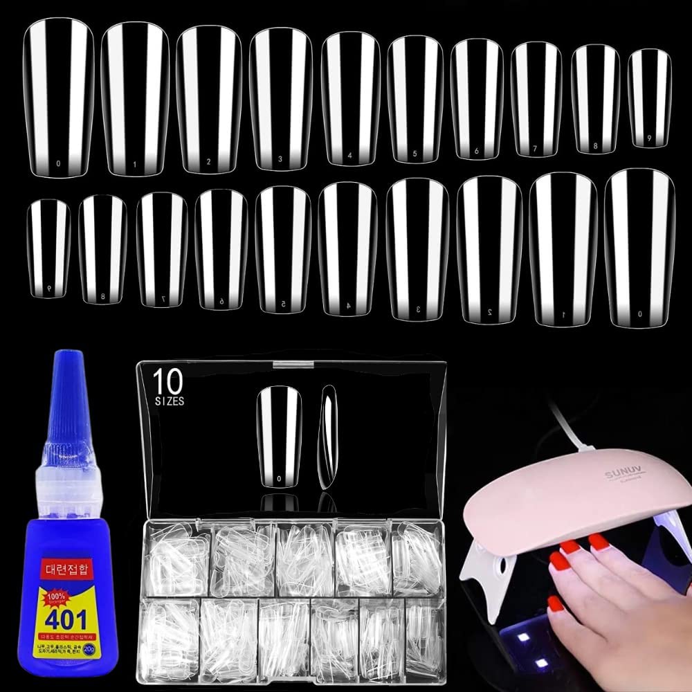 INOG 2-in-1 Nail Kit with UV Lamp - 100Pcs Acrylic Nails for DIY Christmas Art