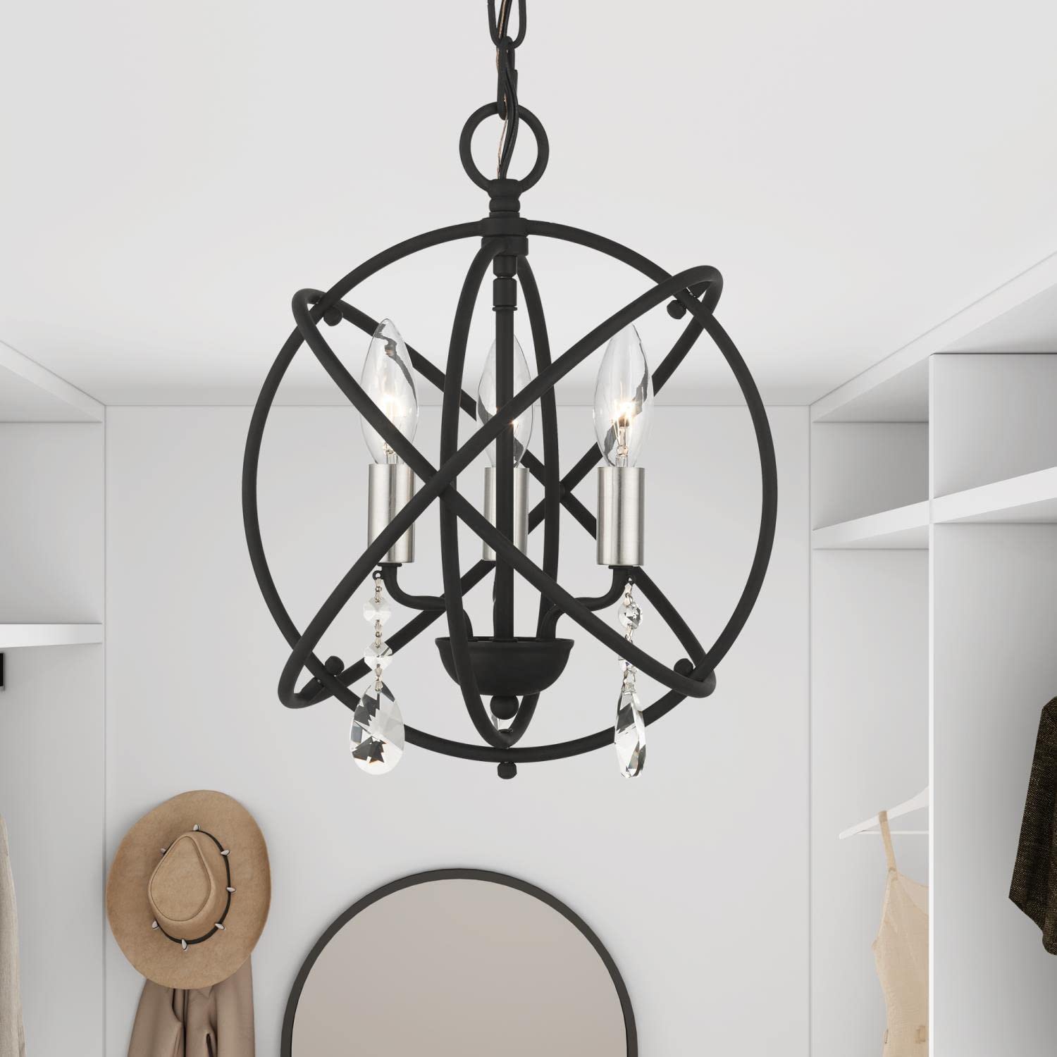 Livex Lighting 40903-04 Aria Convertible Petite Pendant Chandelier/Semi-Flush Mount - Black with Satin Nickel Candles - Perfect for Dining Room, Kitchen Island or Entryway Lighting