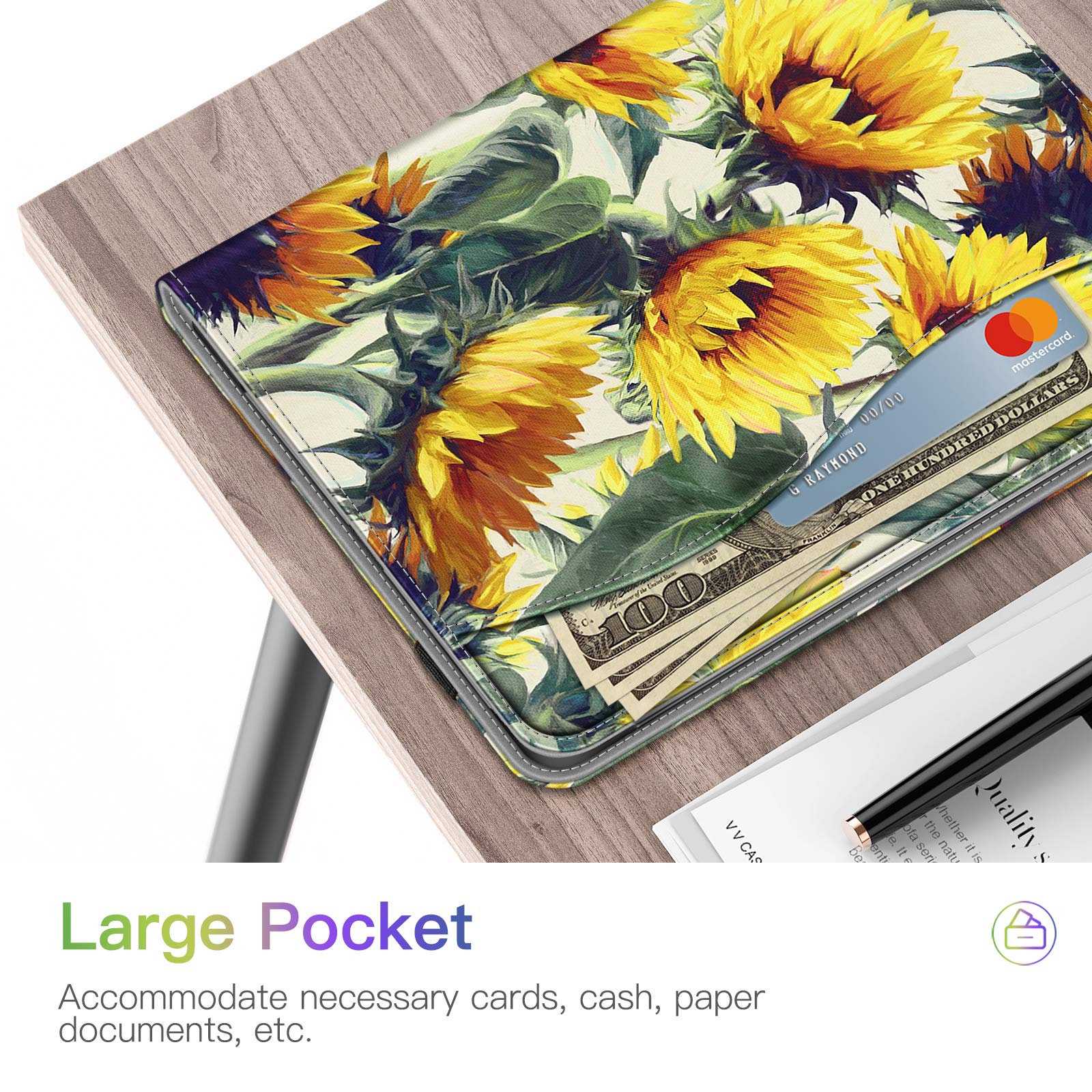 FINTIE iPad Air 11 Inch Case (2025/2024 M3/M2 & 5th/4th Gen 2022/2020) - Multi-Angle Stand Folio Cover with Apple Pencil Holder, Card Pocket | Sunflower Design | Perfect for Work, Study & Travel Protection