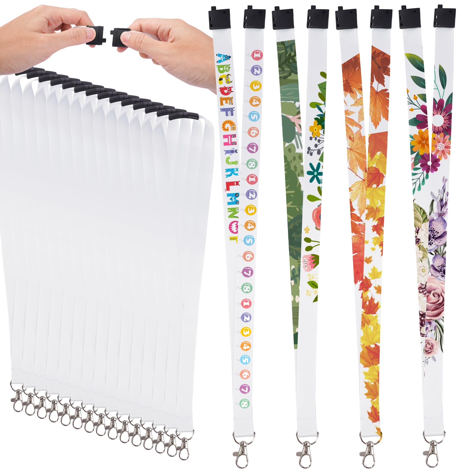 RYKOMO 15pcs White Sublimation Lanyards with Badge Holder - DIY Heat Transfer for Keys & IDs